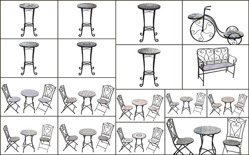 Bistro set mosaic tile - tile, plant